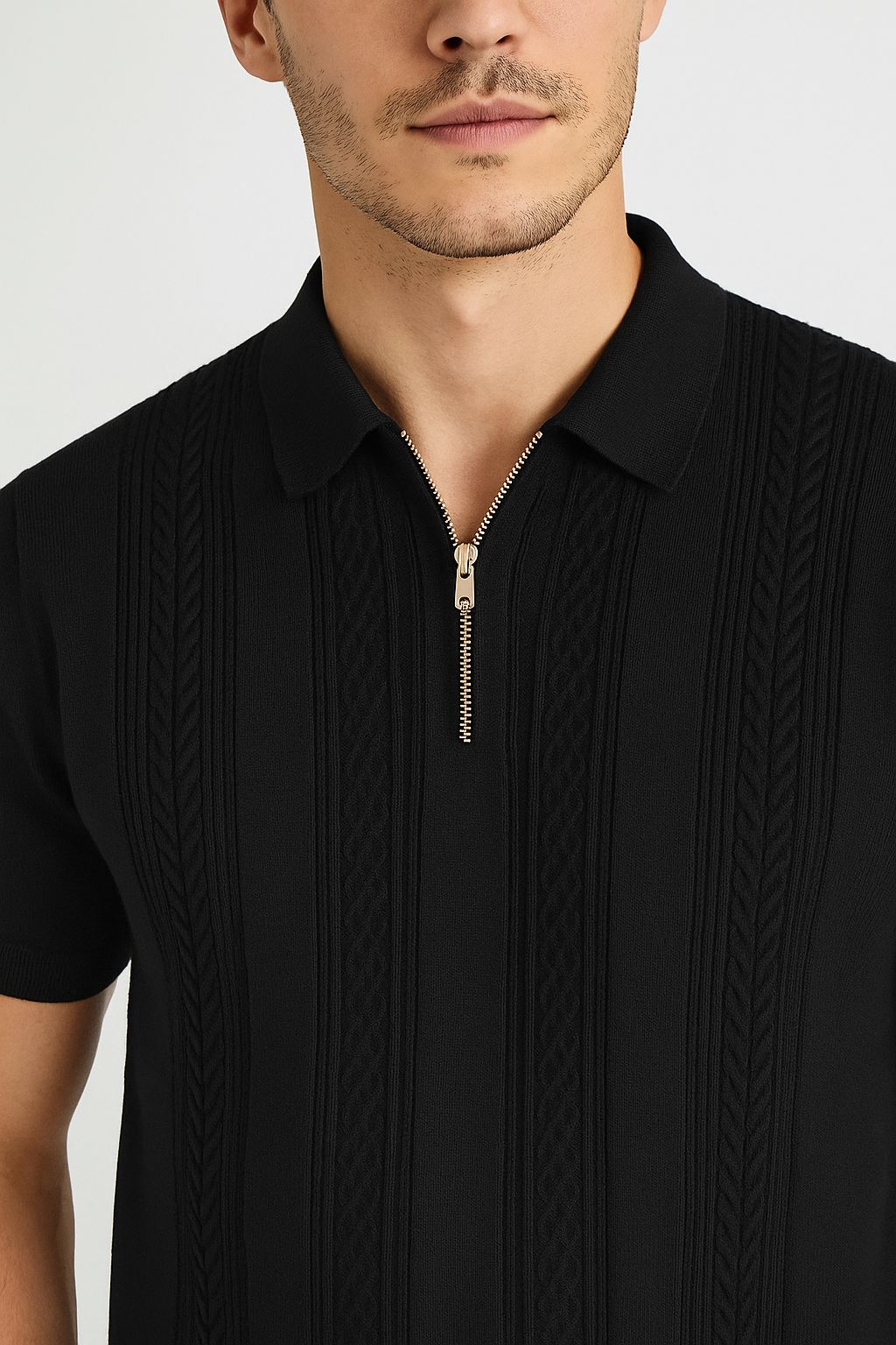 Black Knitted Polo T-Shirt