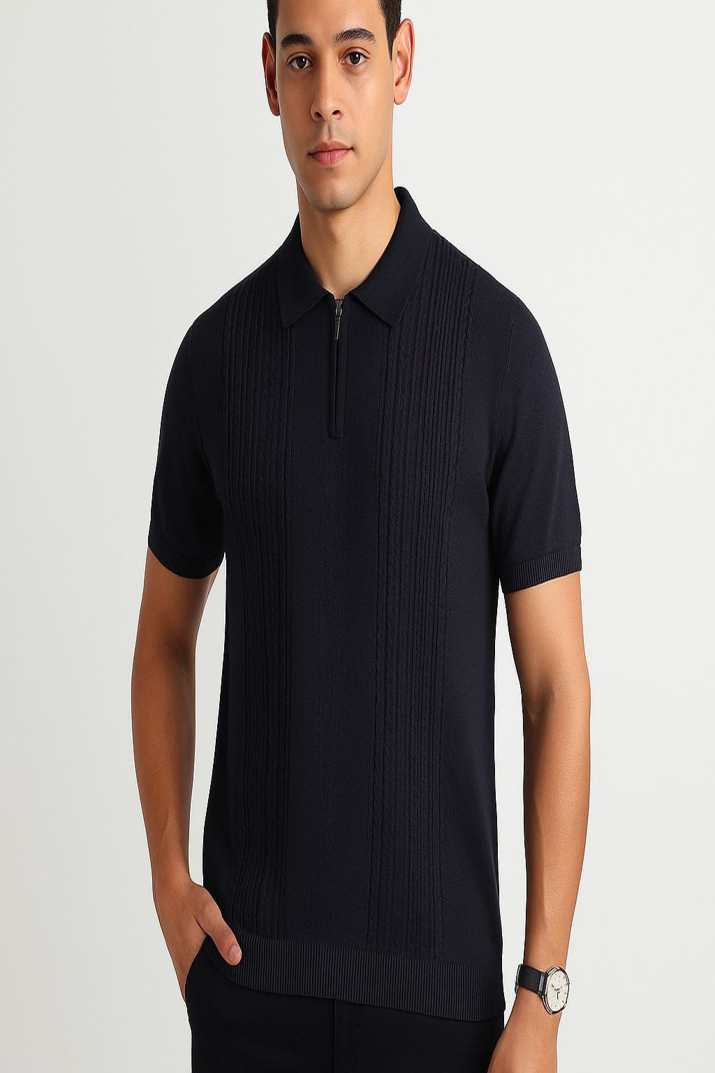 Black Knitted Polo T-Shirt