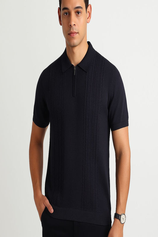 Black Knitted Polo T-Shirt