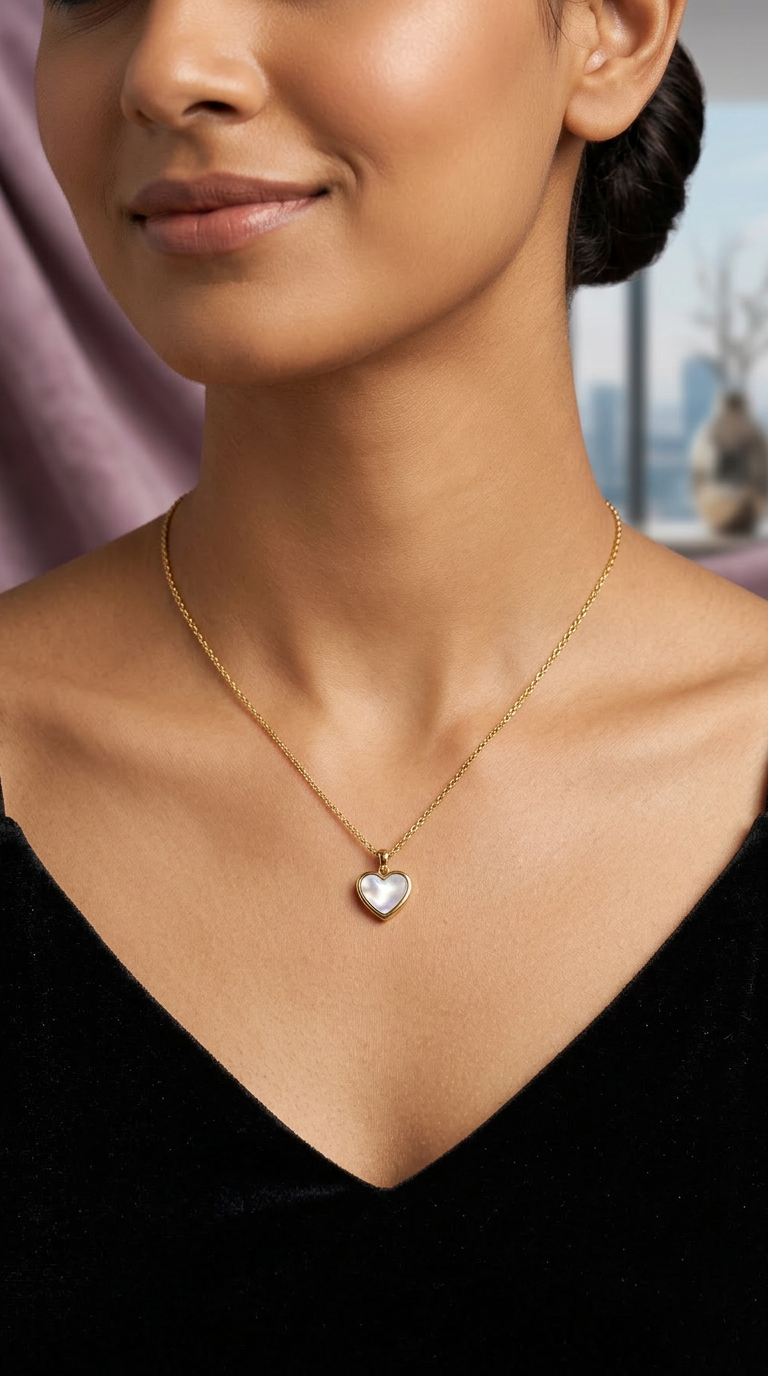 Gold Heart-shaped White Dainty Pendant Necklace