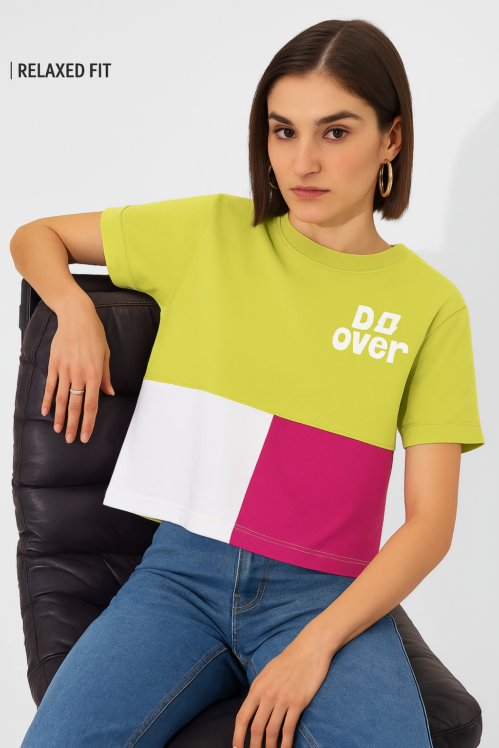 Pink-Green  Relax Fit T-shirt for Women