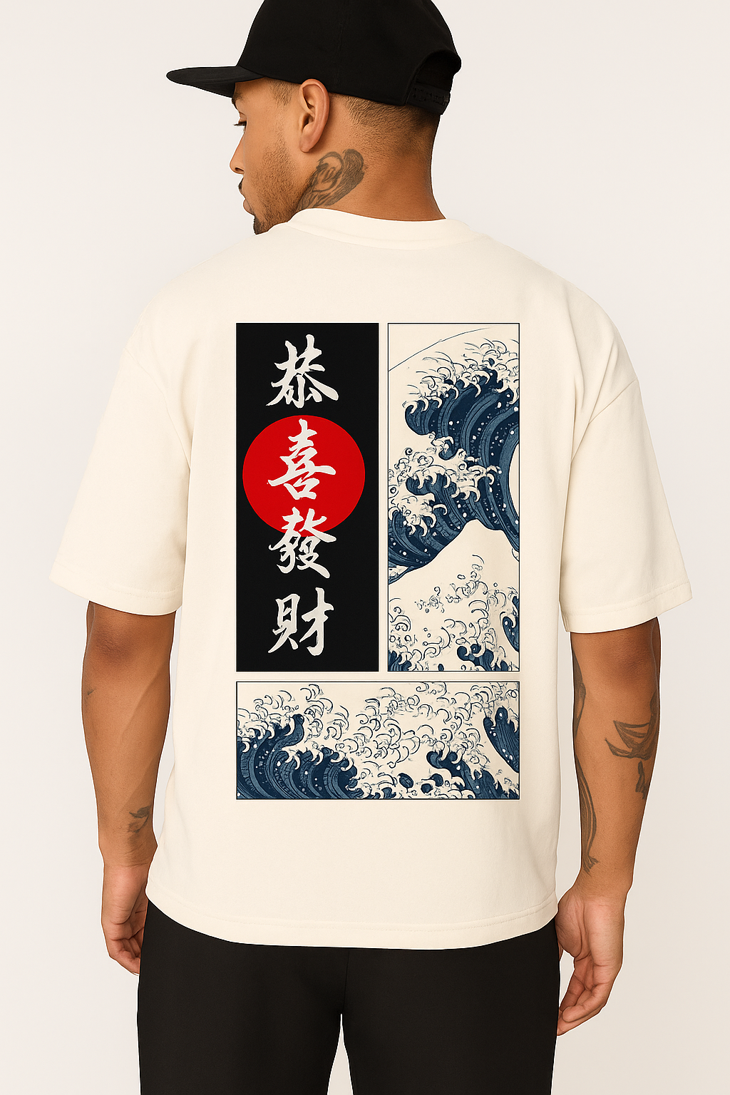 Japanese Illustration Off-white Oversized T-shirt for Men