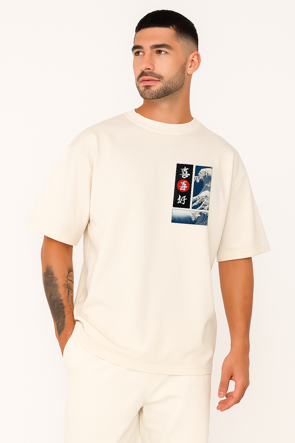 Japanese Illustration Off-white Oversized T-shirt for Men