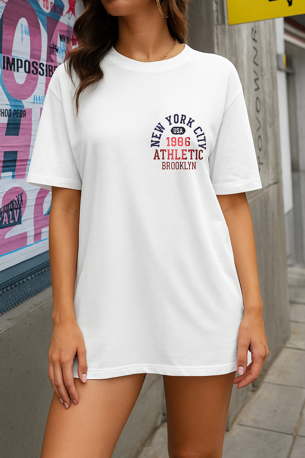 NY Minimalist Oversized White T-shirt for Women