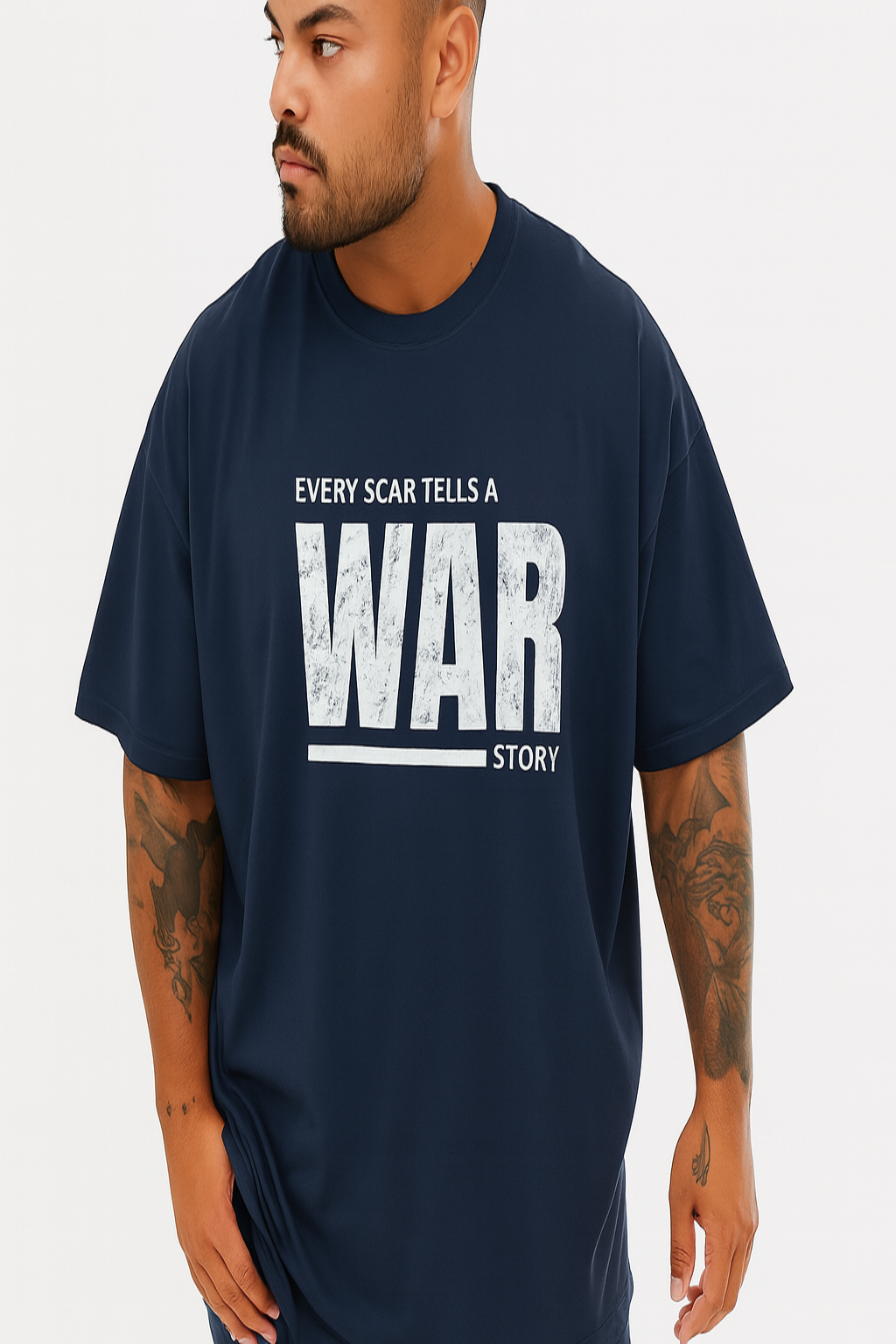 WAR print- Navy Blue Oversized T-shirt for Men