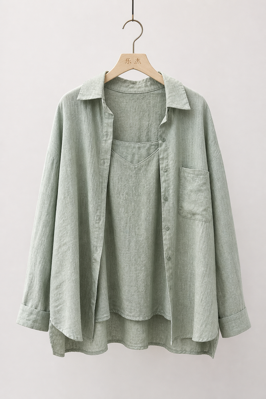 Olive Green Linen-Blend Women's shirt