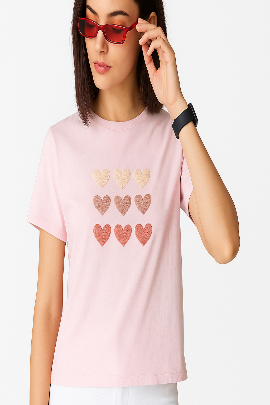 Pink Heart Free Size T-shirt
