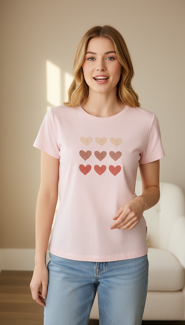 Pink Heart Free Size T-shirt