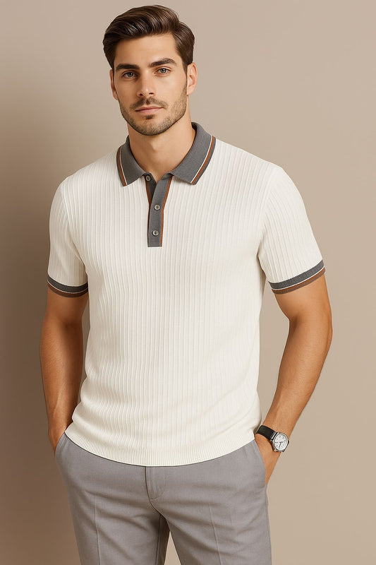 White Knitted Polo T-Shirt