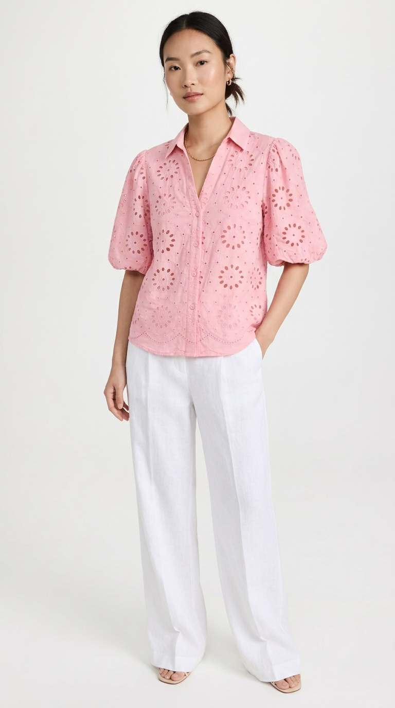 Summer Short sleeves Pink blouse Shirt