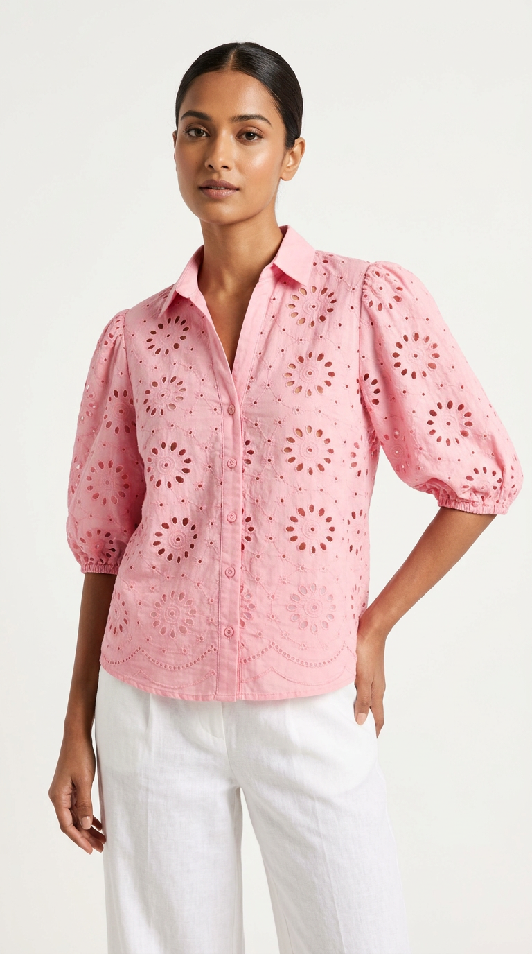 Summer Short sleeves Pink blouse Shirt