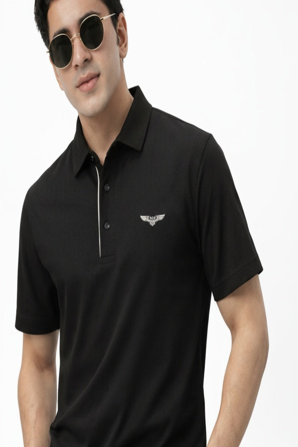 Men's Casual short sleeves Black seamless stitch Polo shirt