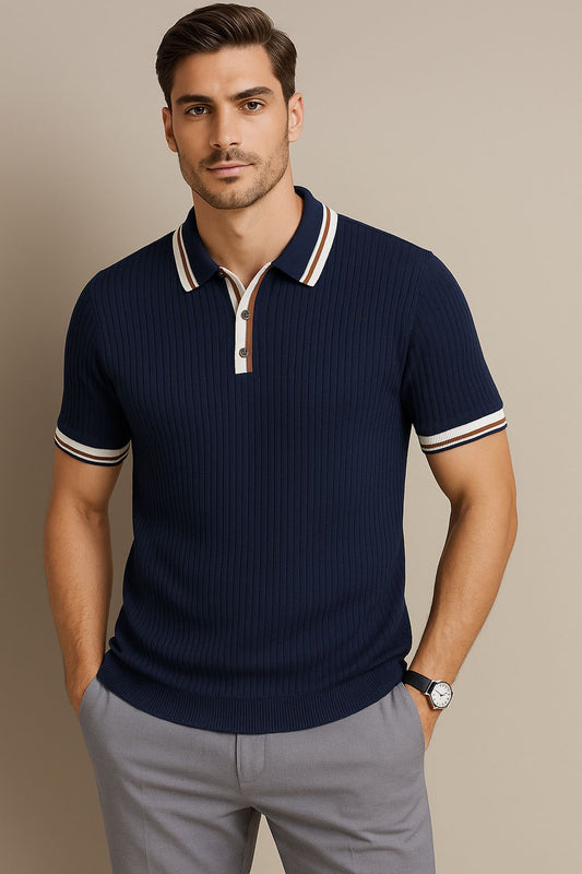 Blue  Knitted Polo T-Shirt