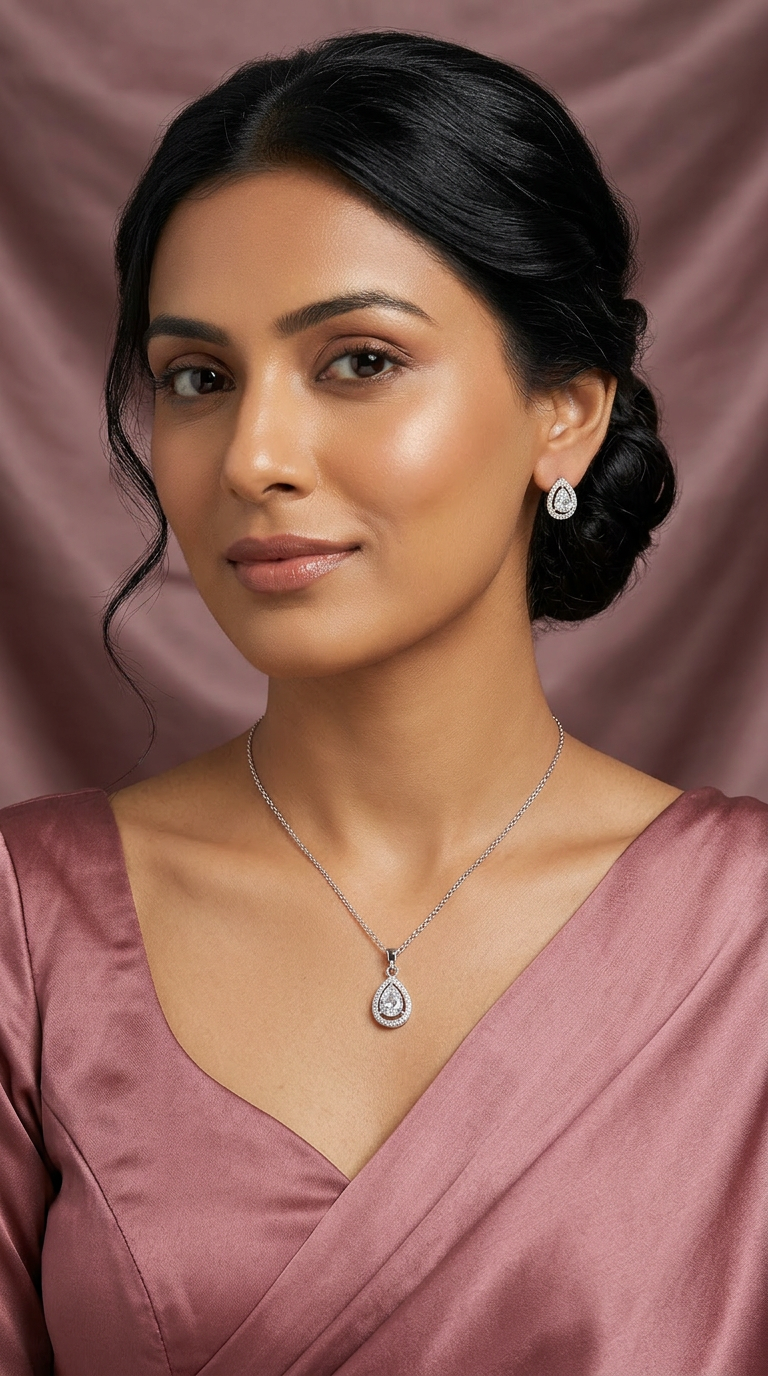Clear Crystal Diamond Silver Necklace