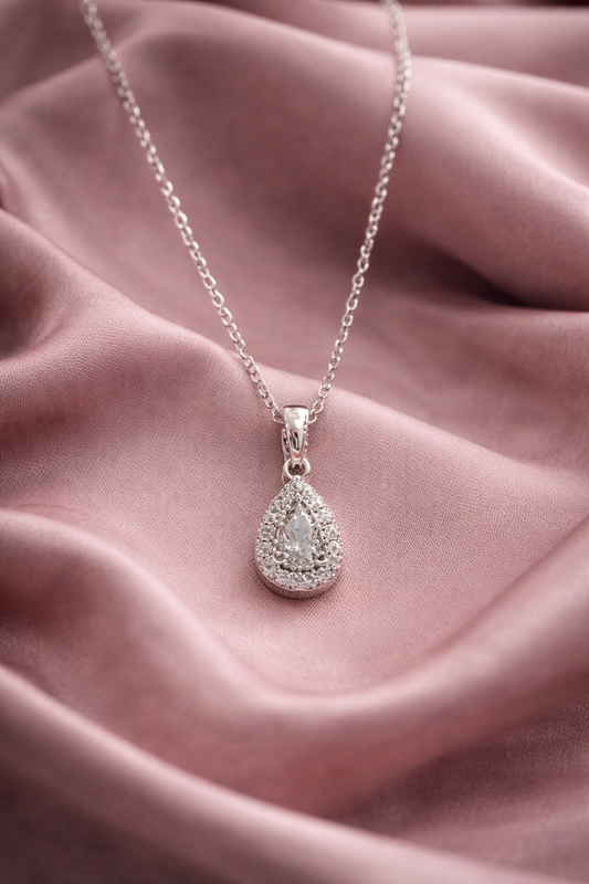 Gleaming Diamond Silver Pendent Necklace
