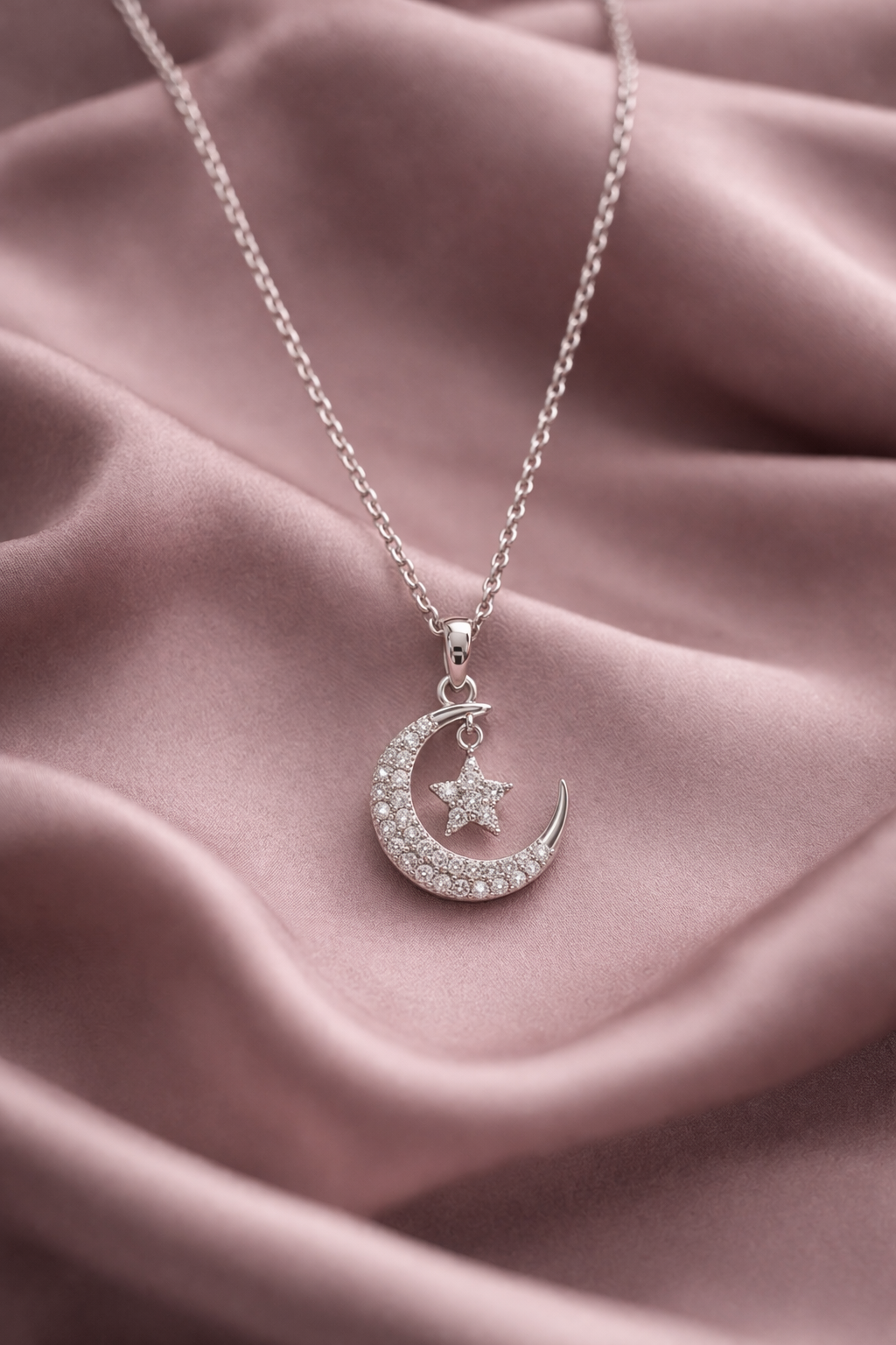 Gleaming Moon & Star Sliver Pendant