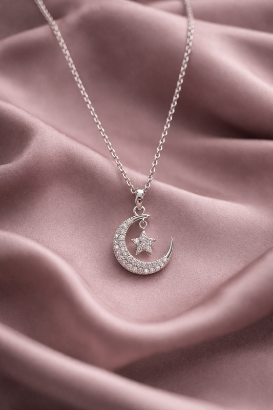 Gleaming Moon & Star Sliver Pendant