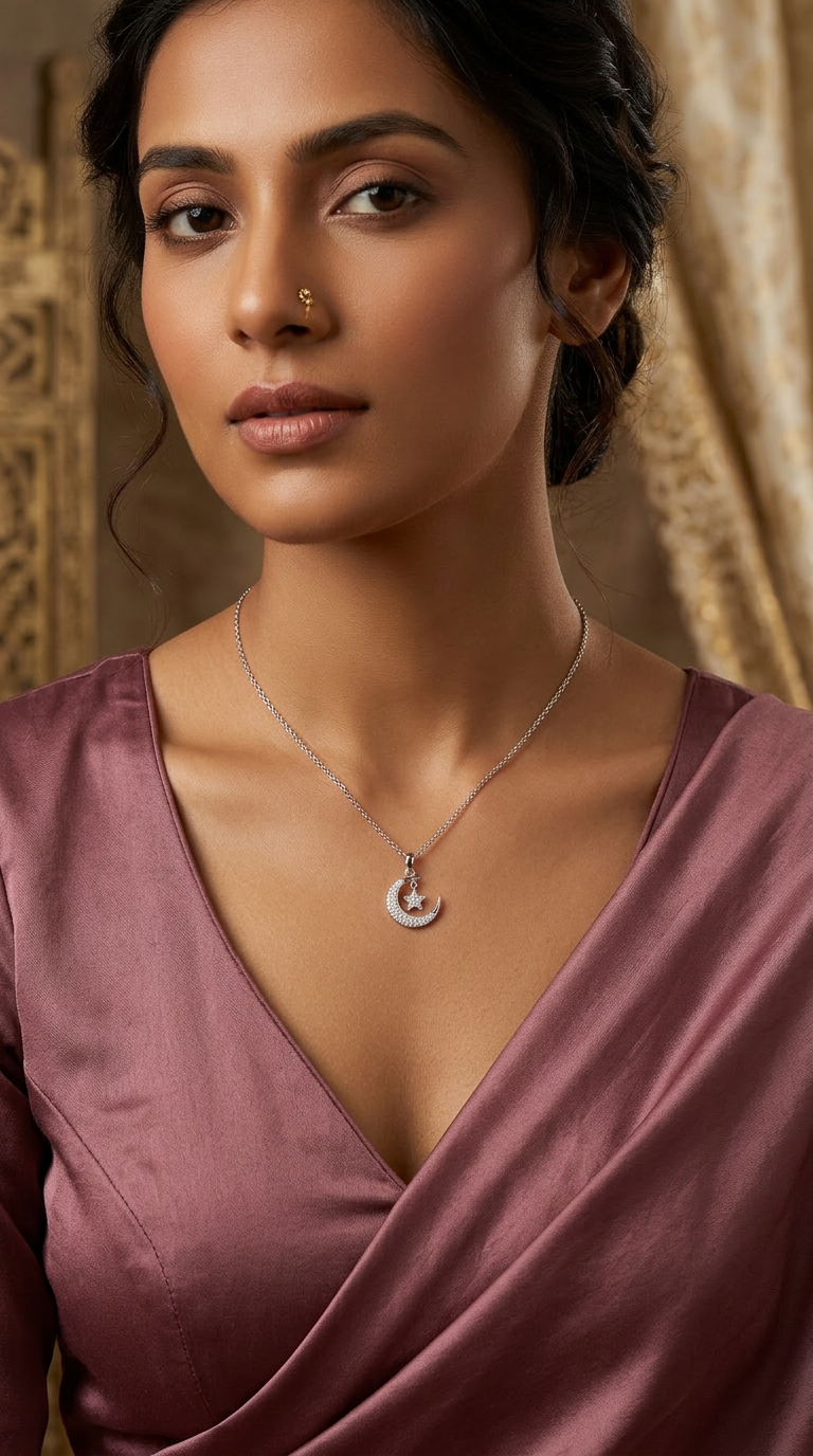 Gleaming Moon & Star Sliver Pendant
