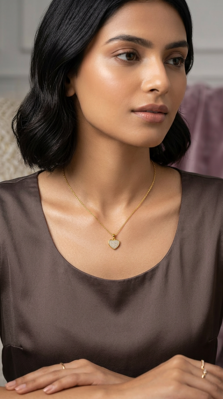 Gleaming Diamond Gold Heart-Shaped Pendant Necklace