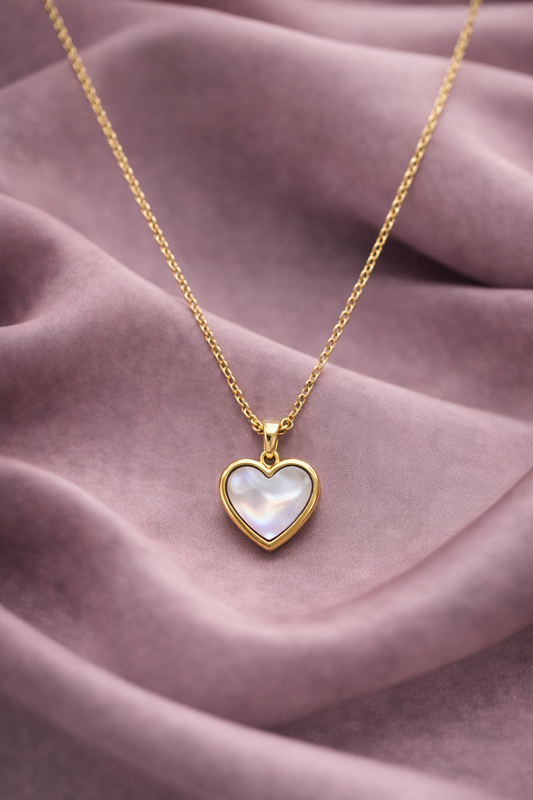Gold Heart-shaped White Dainty Pendant Necklace