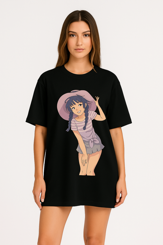 Cheerful Girl-Black Oversized T-shirt for Women