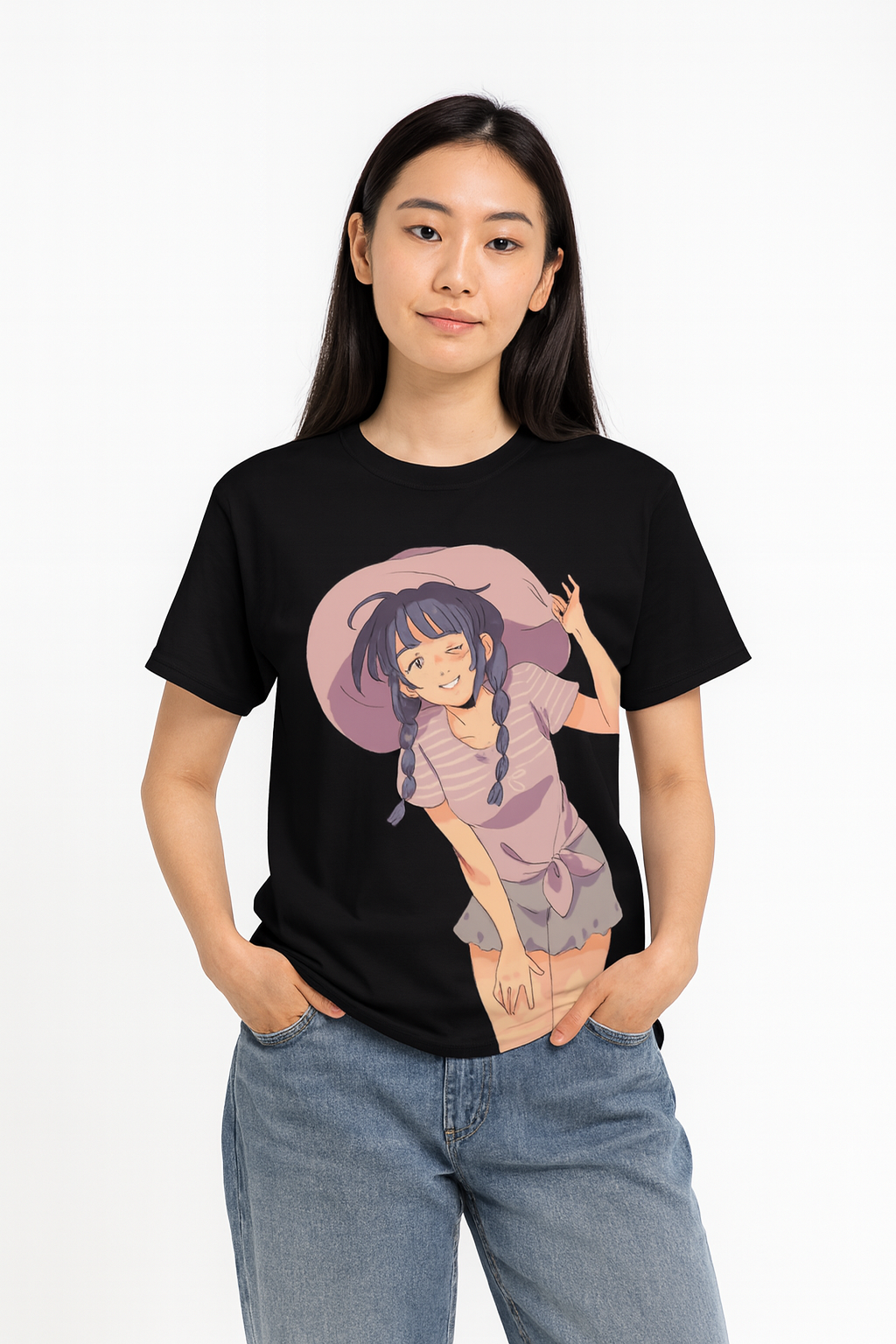 Cheerful Girl-Black Oversized T-shirt for Women