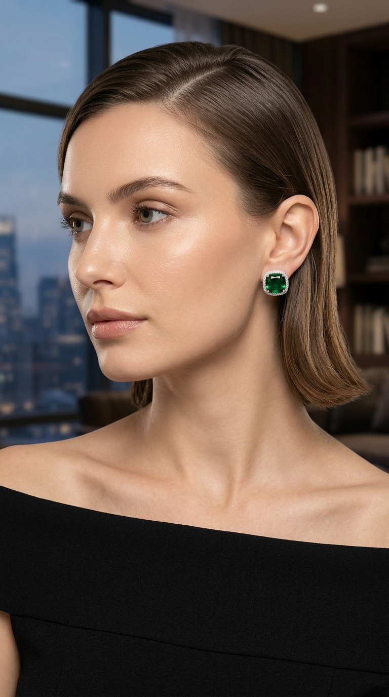 Elegant Emerald Diamond Earrings