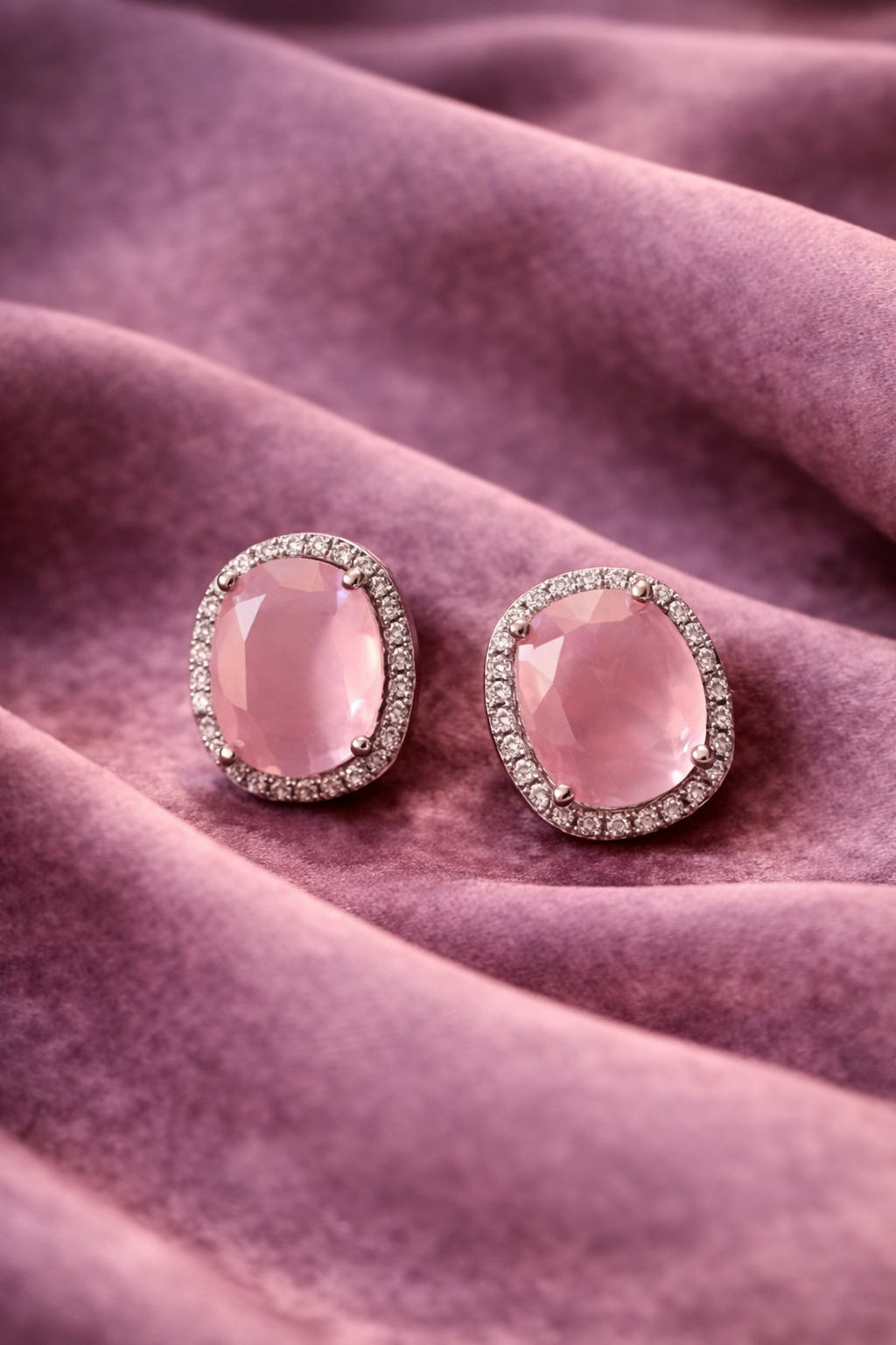 Elegant Rose Quartz Diamond Stud
