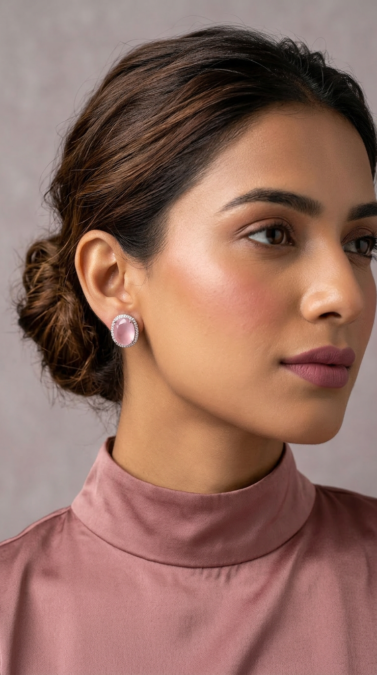 Elegant Rose Quartz Diamond Stud