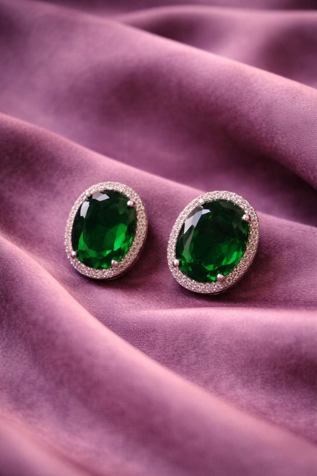Elegant Emerald Oval-cut Diamond Earrings