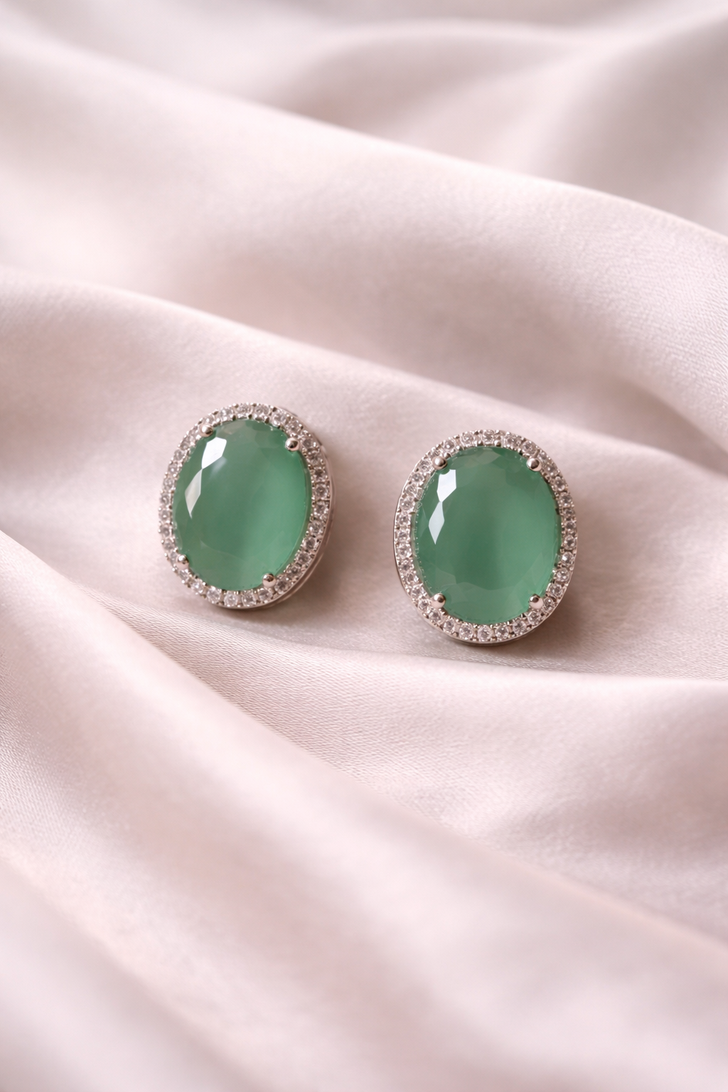 Elegant Green Chalcedony Stud Earrings