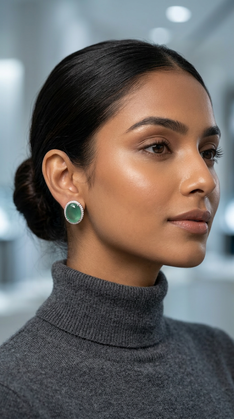 Elegant Green Chalcedony Stud Earrings