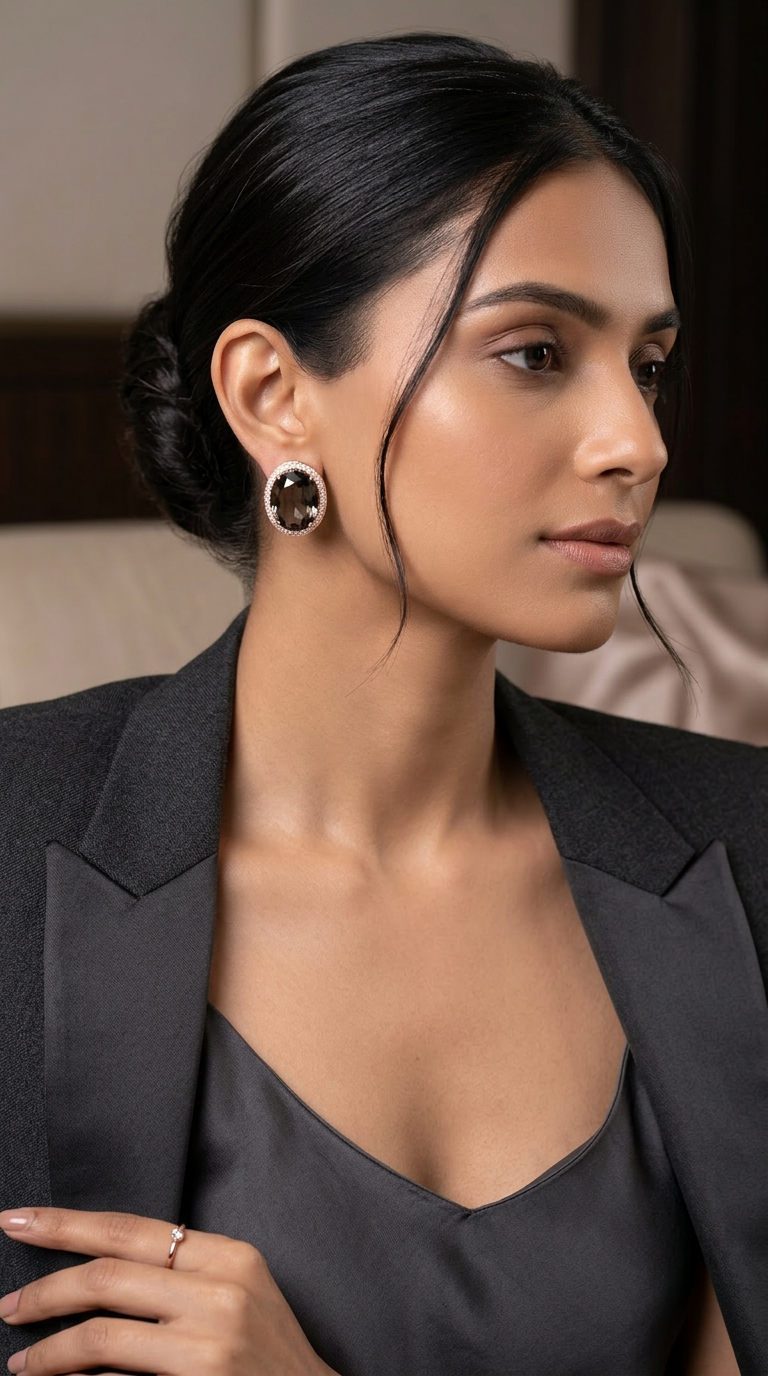 Elegant Smoky Quartz Stud Earring