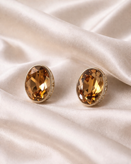 Elegant Amber Gemstone Stud Earring.