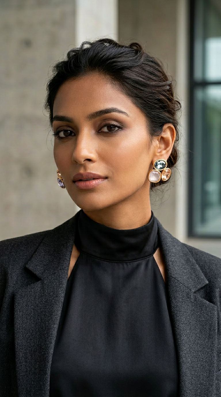 Elegant Gemstone Stud Earring