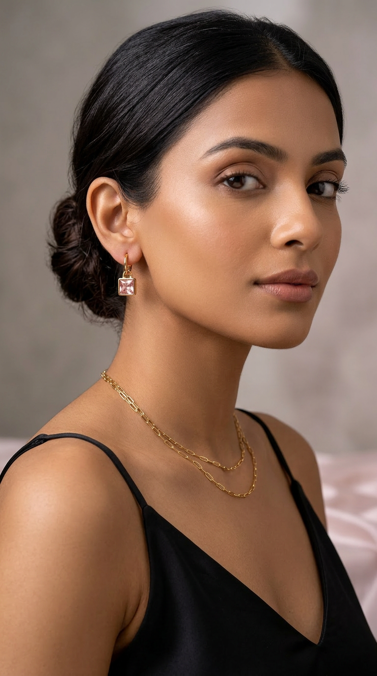 Elegant Gold & Pink Gemstone Earring