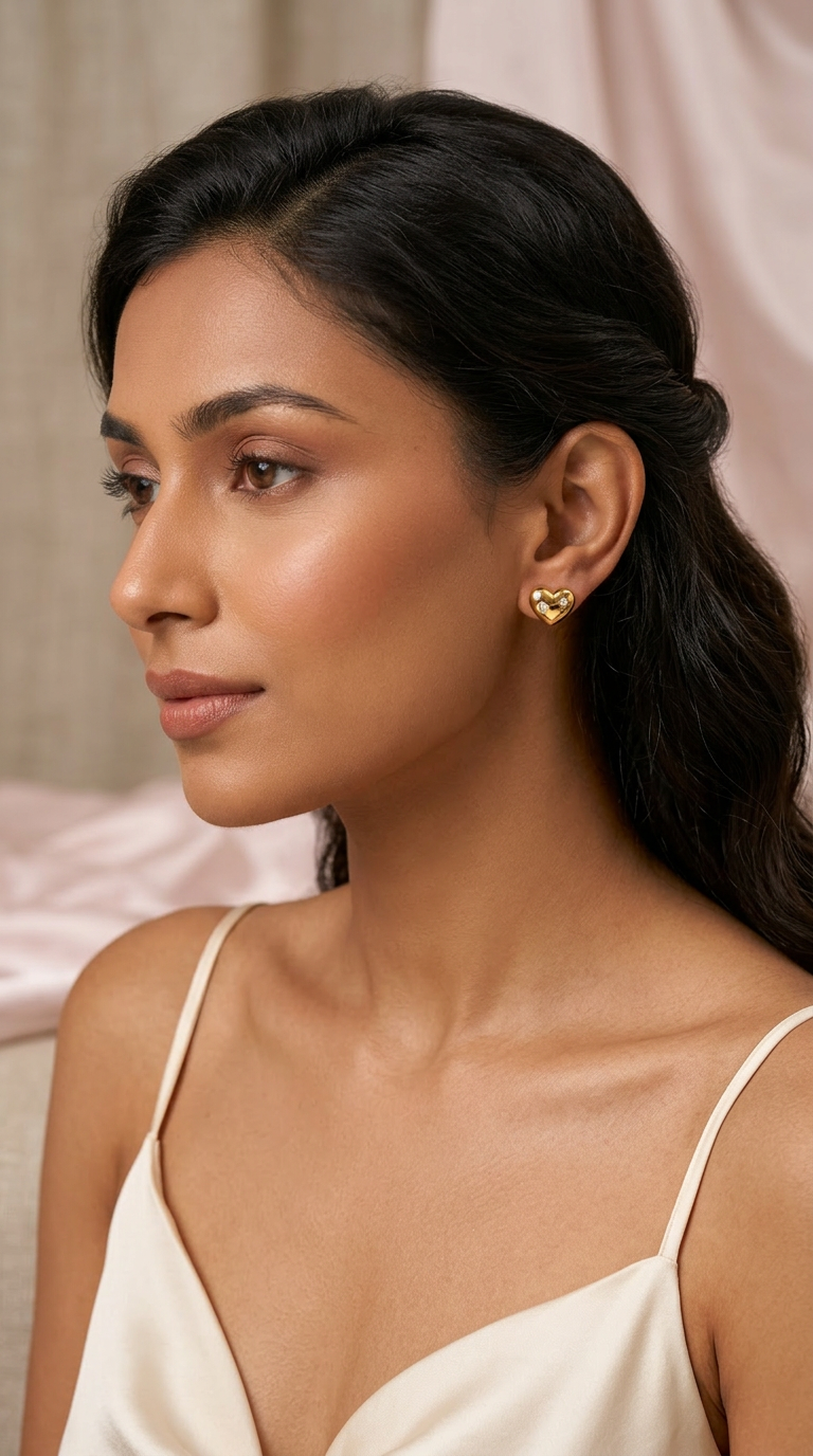 Elegant Gold Heart Shaped earrings with Diamond
