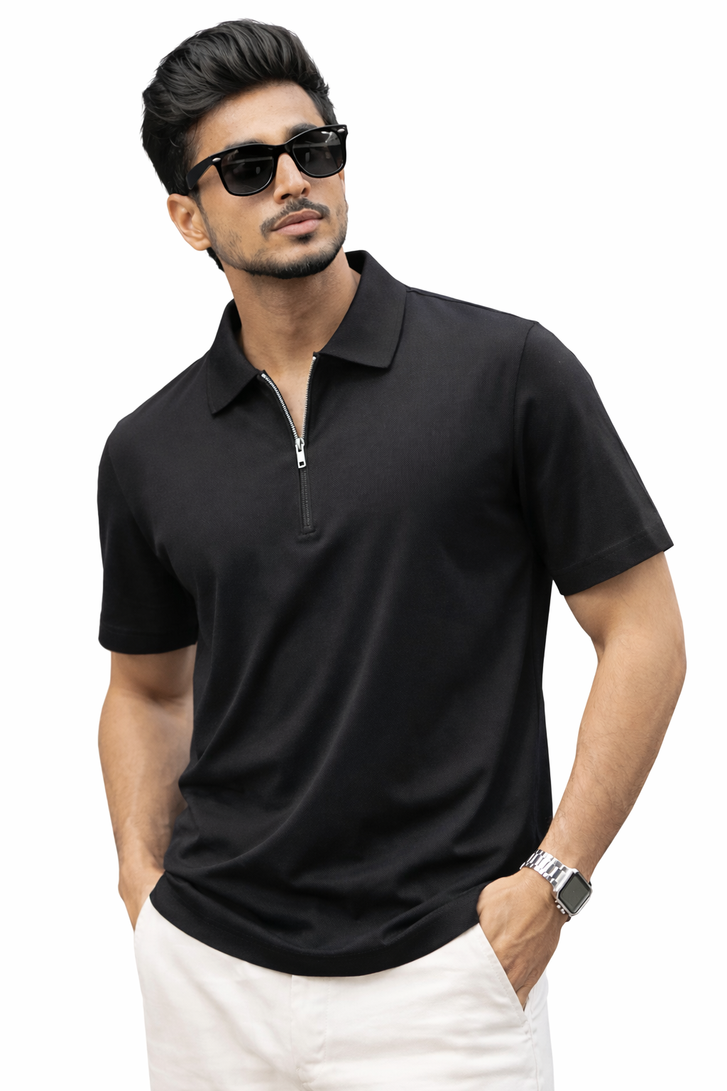 Men's Casual Slim fit Zip-up short sleeves Polo shirt
