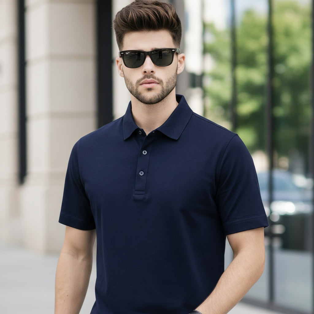 Men's Casual short sleeves Blue Polo shirt