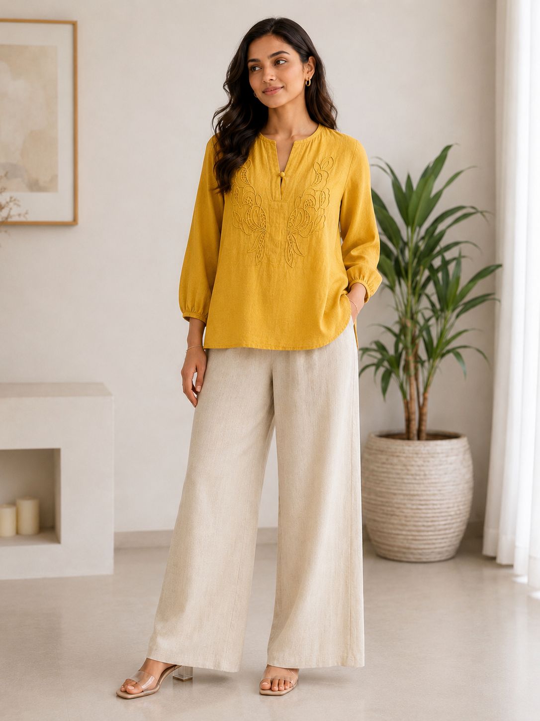 Mustard Yellow Women's Cotton linen top