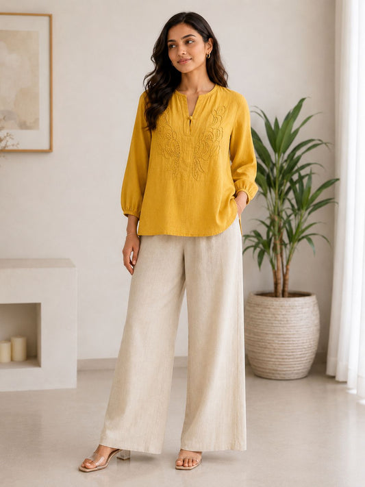 Mustard Yellow Women's Cotton linen top