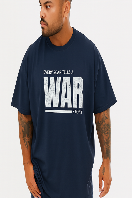 WAR print- Navy Blue Oversized T-shirt for Men