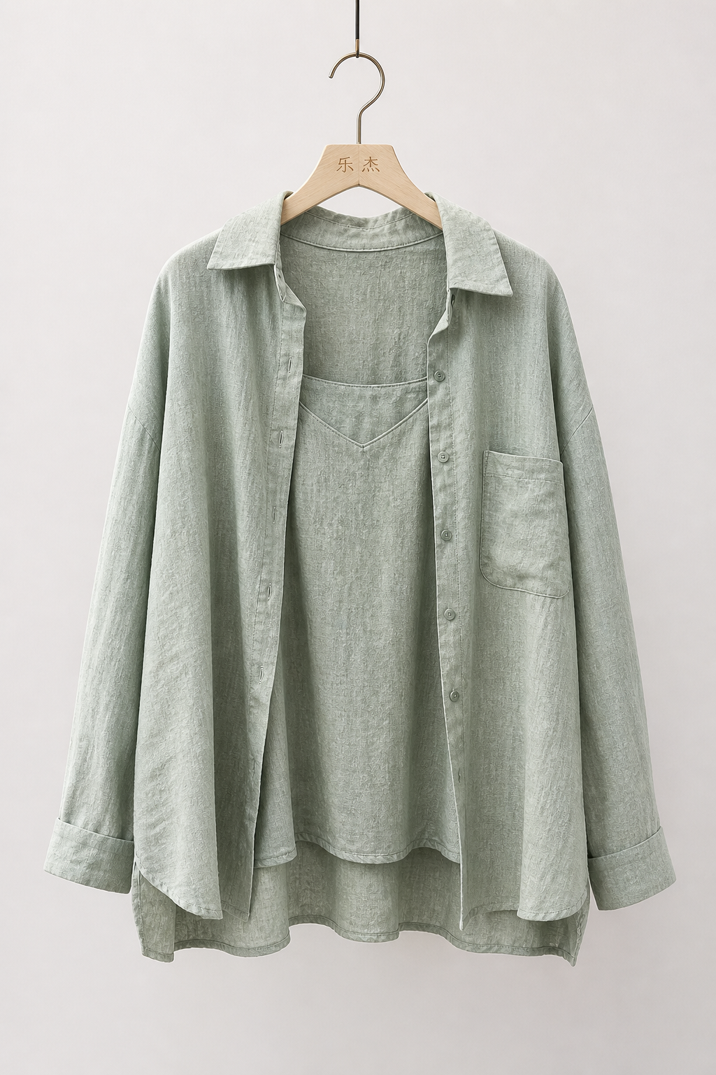 Olive Green Linen-Blend Women's shirt