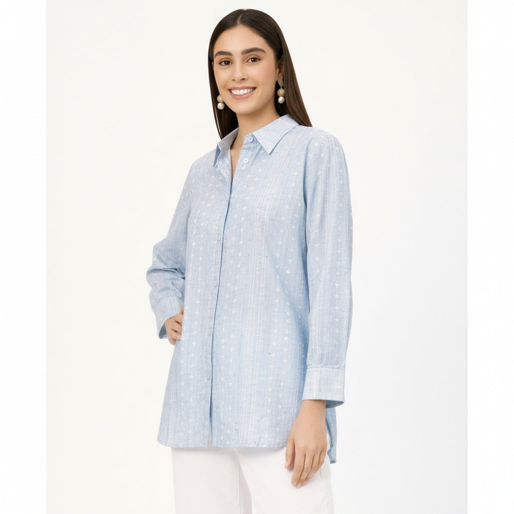 Sky blue sequence shirt