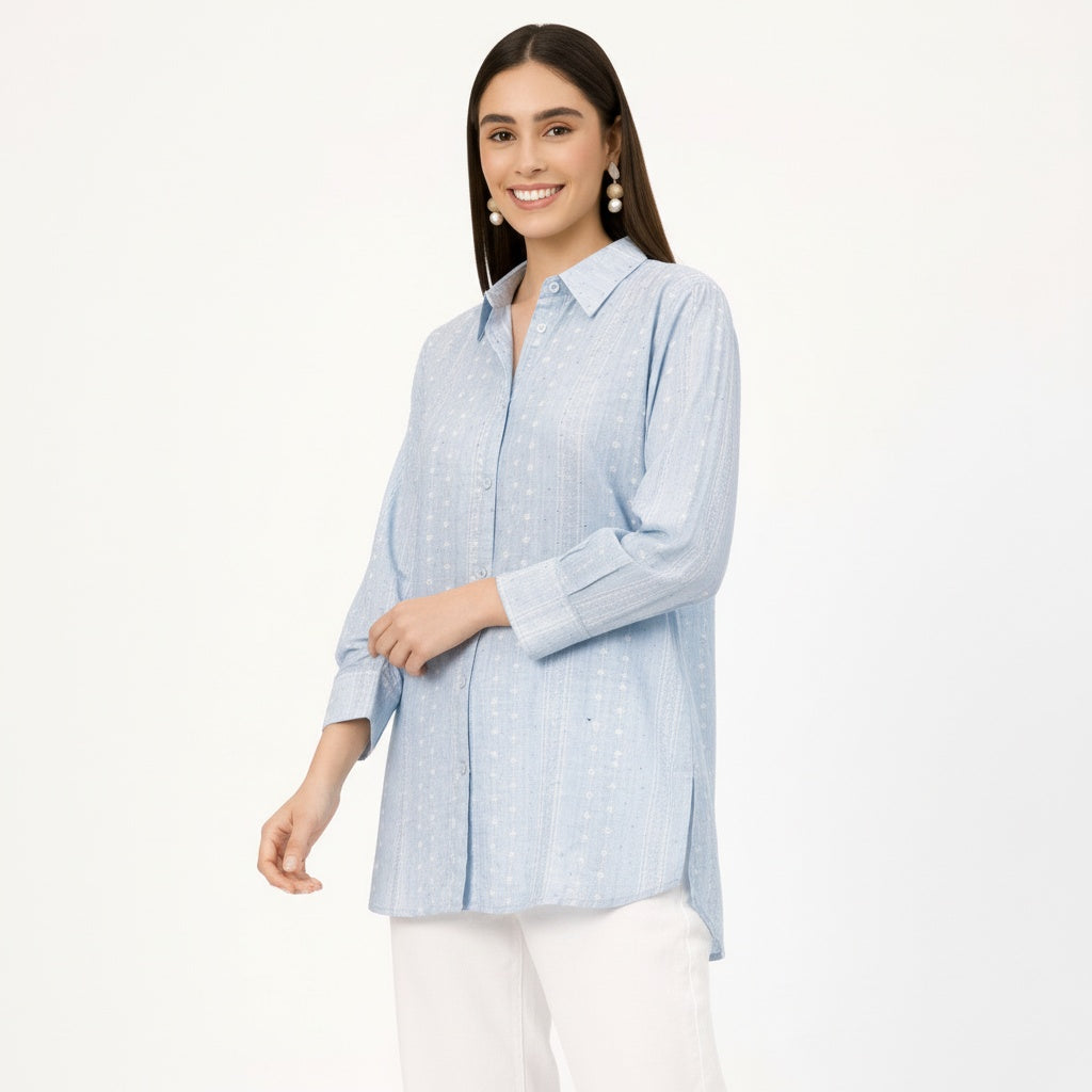 Sky blue sequence shirt