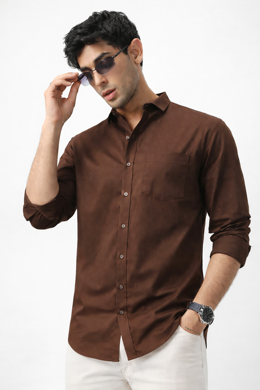 Men's Solid Brown Color Long Sleeve Shirt