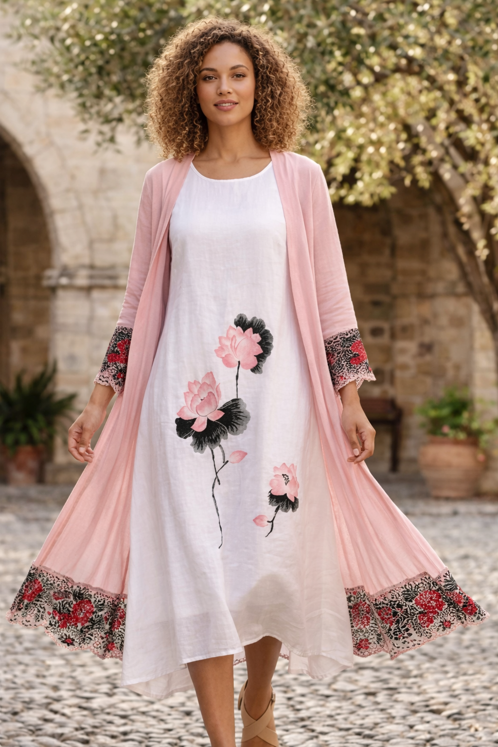 Summer Cool White & Pink Cotton Dress