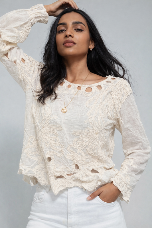 Women's soft Linen Crop Top Round Neck