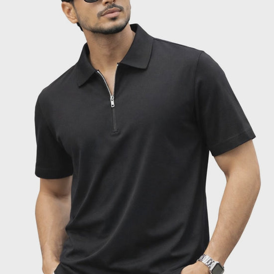 Men's Casual Slim fit Zip-up short sleeves Polo shirt