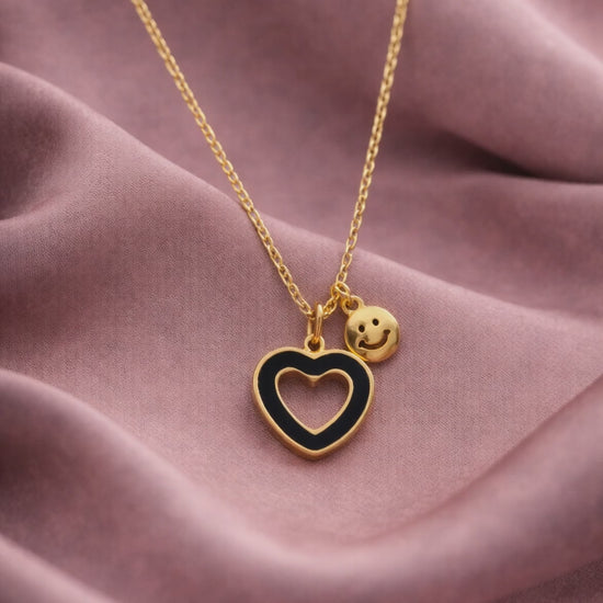 Heart and Smiley face Pendant Gold Necklace